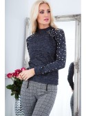 Turtleneck cu perle, gri inchis 1577 - Magazin online - Boutique